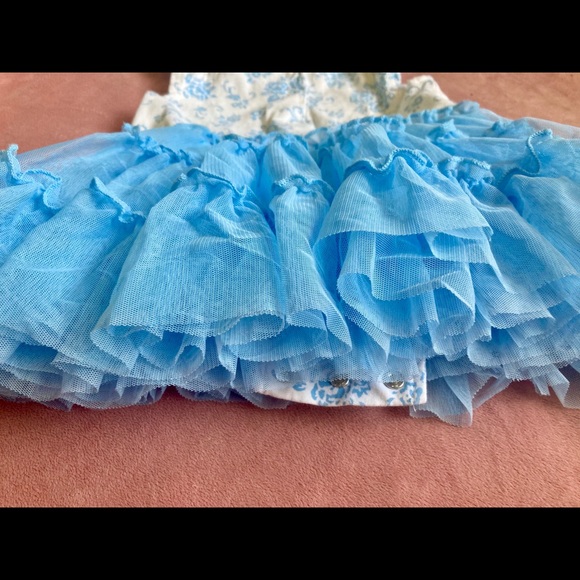 Little Me Blue Floral Print Tulle Skirted Bodysuit - Picture 6 of 7